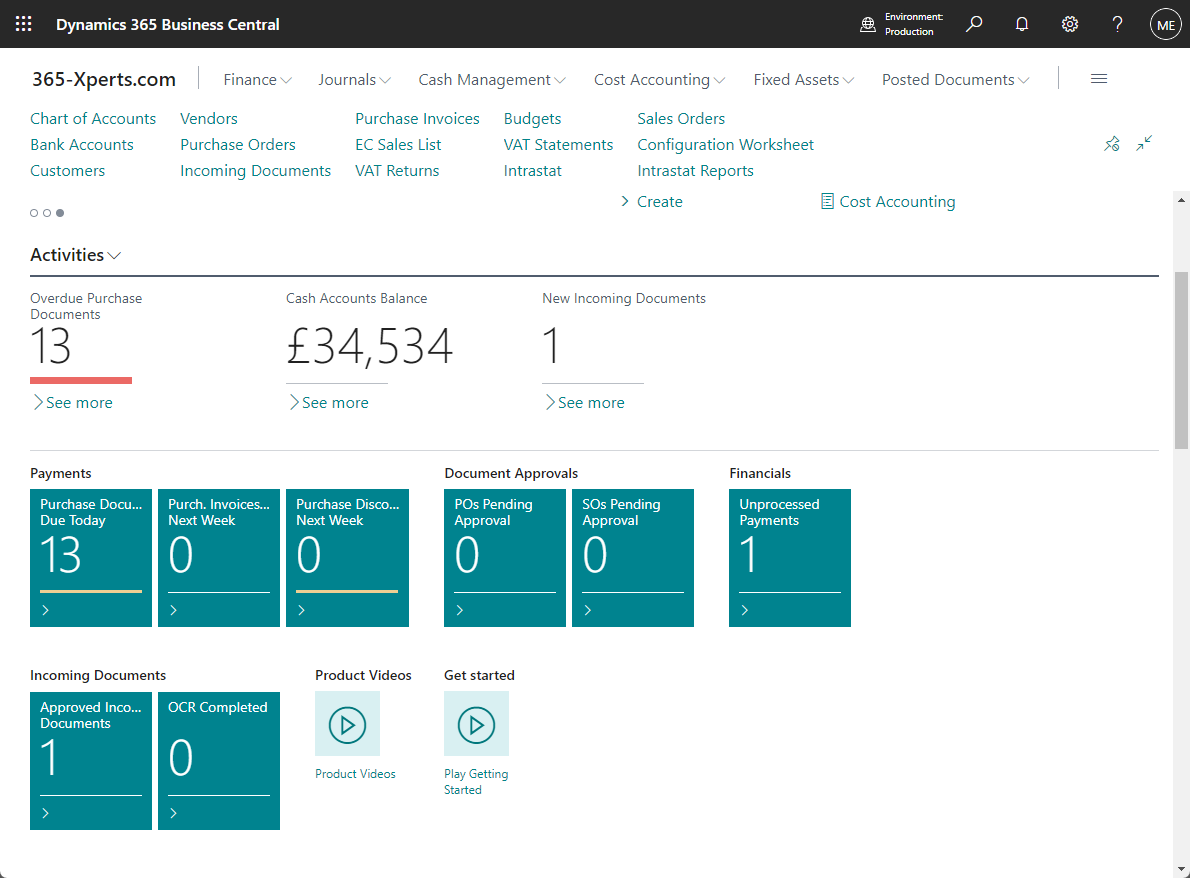 Dynamics 365 Business Central Home